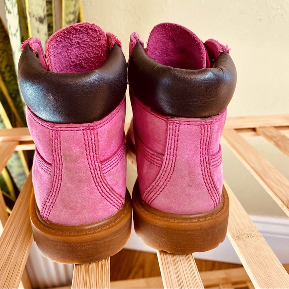 TIMBERLAND Pink Boots Susan Komen Limited Edition Kids 11 Leather Barbiecore - Picture 5 of 14